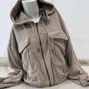 Women's Taupe Corduroy Utility Hoodie Jacket
